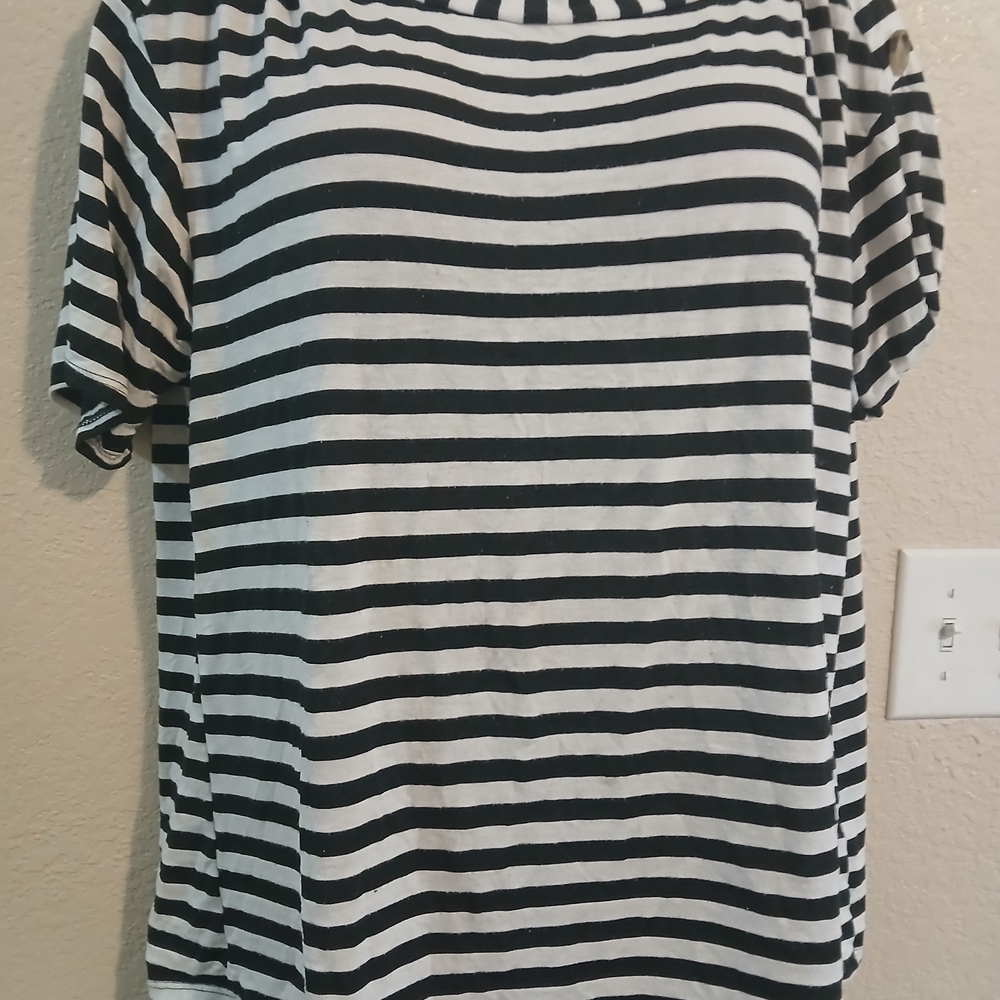 Poof! Striped Short Sleeve Top with Button Accents - Picture 4 of 5